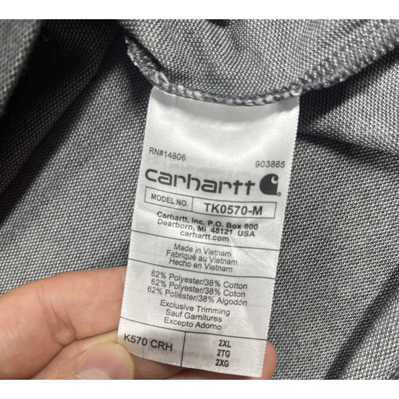 Carhartt Polo Shirt Mens XXL Loose Fit Workwear Pocket Short Sleeve Gray2XL - Picture 4 of 8